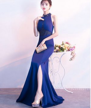 ชุดเพื่อนเจ้าสาว สีน้ำเงิน แขนกุด