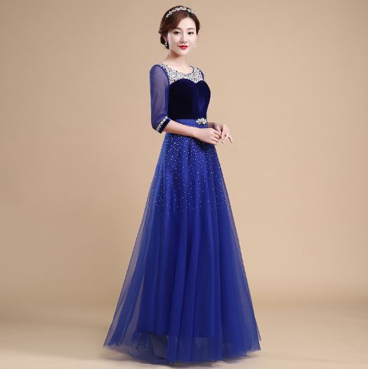 ชุดเพื่อนเจ้าสาว สีน้ำเงิน ใส่ออกงานได้หลากหลายงาน
